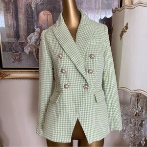 House of Harlow 1960 Houndstooth Tweed Jacket Green